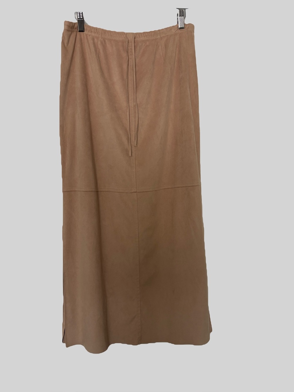 J. Jill Tan Faux Suede Maxi Skirt Size M Drawstring Side Slits